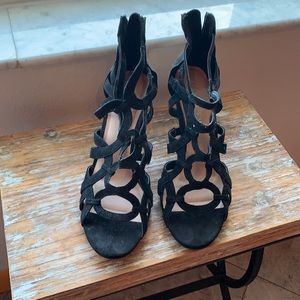 Black suede gladiator heels